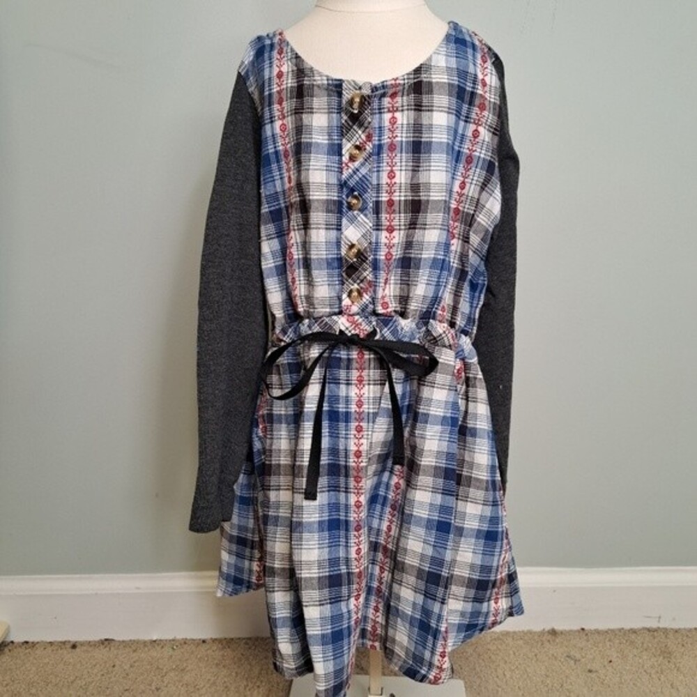 Ricrac & Ruffles Blue Grey Plaid Shirt Dress